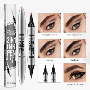 2 In 1 Microblading Eyebrow Pen, 4 Fork Tip,3D Waterproof Magic Eyebrow Pencil With Multifunctional Double Head Eyebrow Pencil With Eyeliner Pencil, Waterproof Long,light Brown,dark Brown,grey,black