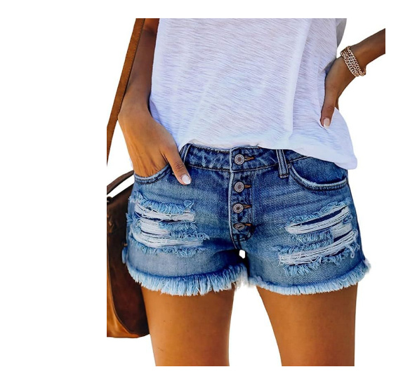 Fringed Denim Shorts Straight Breasted Women's Hot Pants - obrazek 10