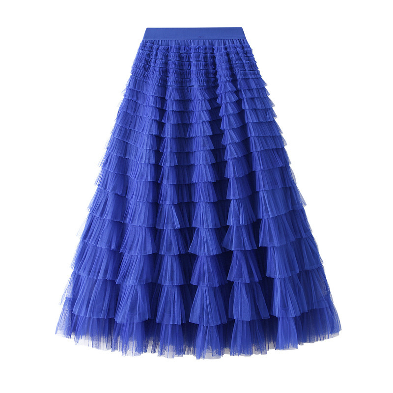 A-Line Mesh Ruffle Skirt Women's Temperament Sweet Long Skirt Slim Cupcake Dress Womens Clothing - obrazek 5